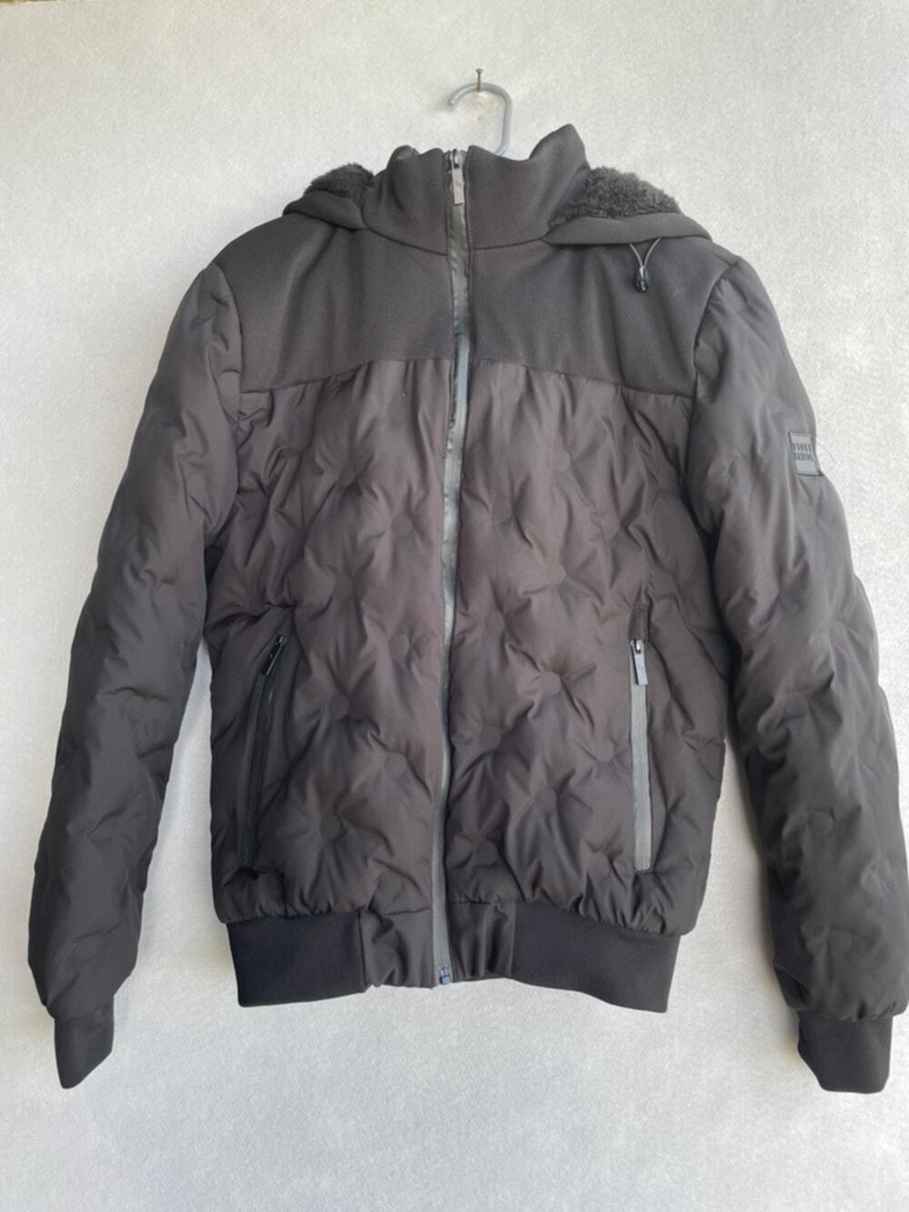 STONE FACLON MEN’S QUILTED HOODED JACKET - BLACK PUFFER BOMBER - SIZE S